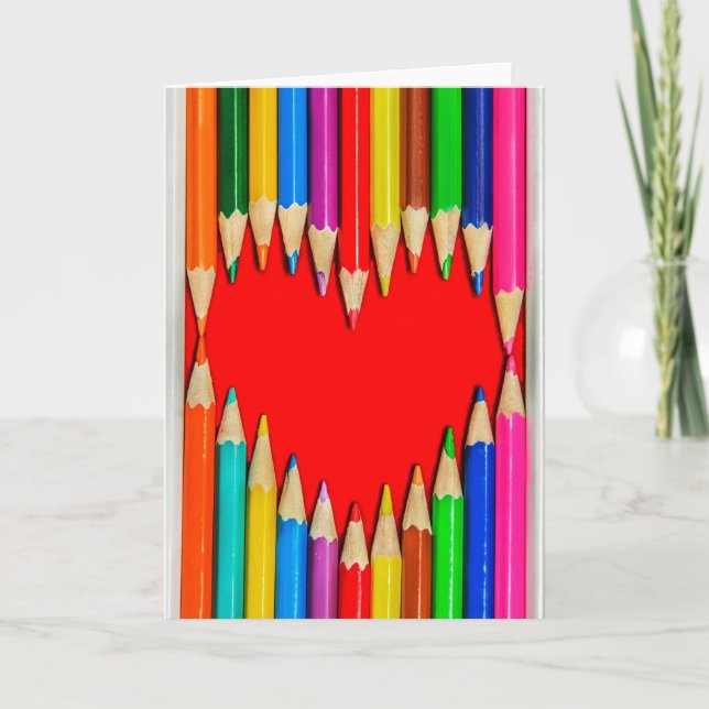 Colored Pencils with Heart Shape Greeting Card (Front)