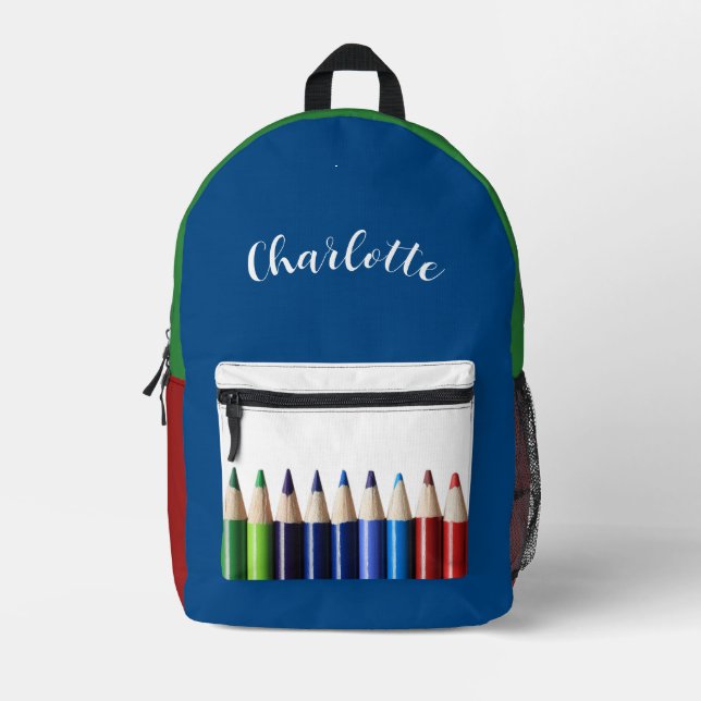 Colored Pencils with Name Printed Backpack (Front)