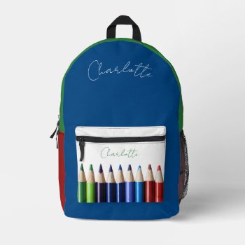 Colored Pencils With Name Printed Backpack by CarriesCamera at Zazzle