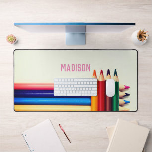 Colored pencils, your name, professional desk mat