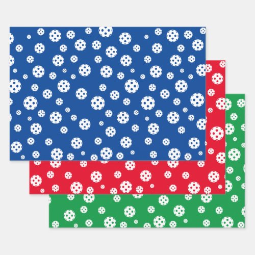 Colored pickleball Christmas wrapping paper sheets