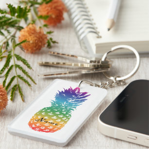 Colored pineapple keychain with custom name