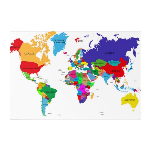 Colored Political World Map Acrylic Print