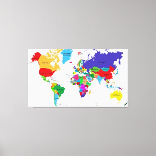 Colored Political World Map Canvas Print