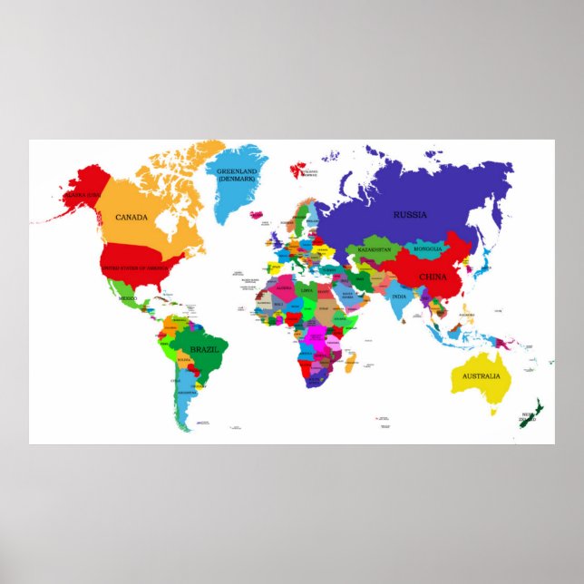 Colored Political World Map Poster (Front)