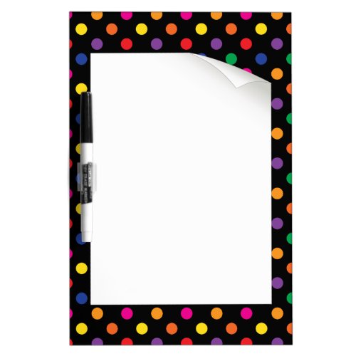 colored polka dots on black dry erase board