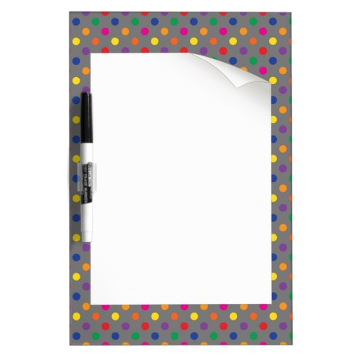 colored polka dots on gray dry erase board