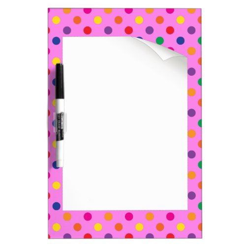 colored polka dots on pink dry erase board