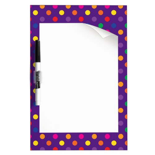 colored polka dots on purple dry erase board