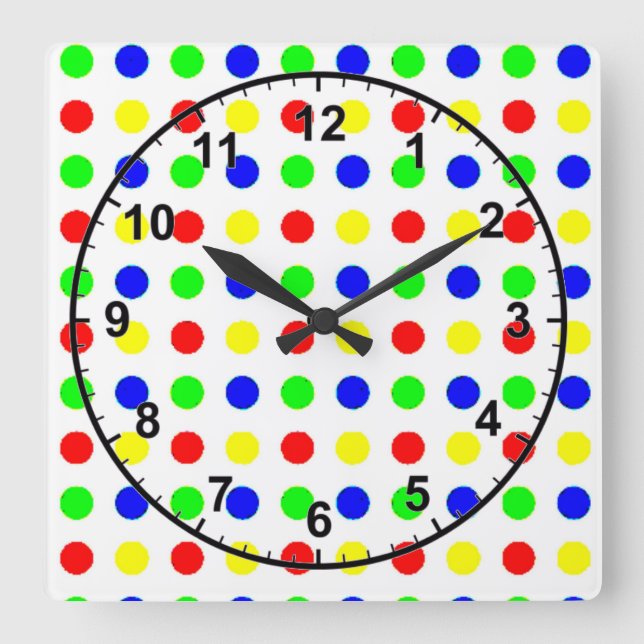 Colored Polka Dots Square Wall Clock (Front)