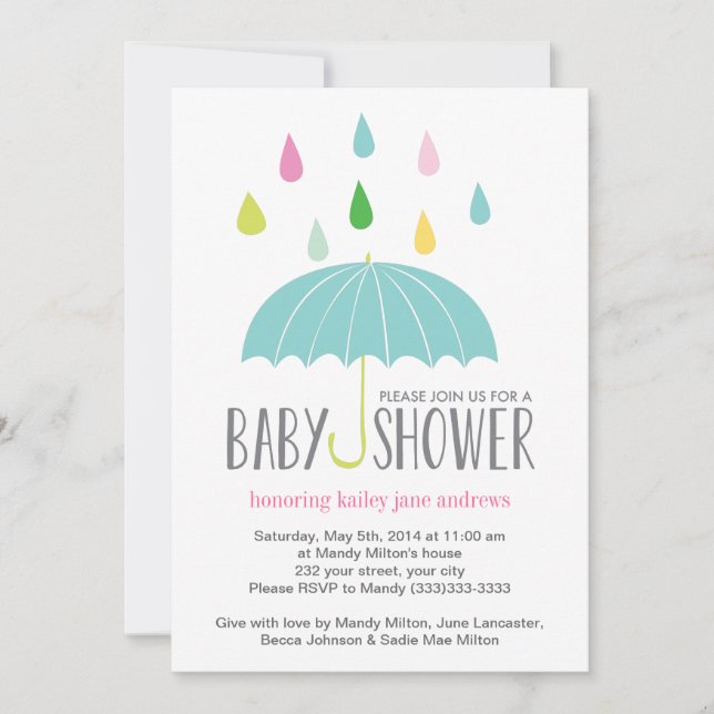 Colored Raindrops Baby Shower Invite (Front)