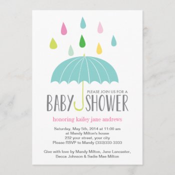 Colored Raindrops Baby Shower Invite by PinkHippoPrints at Zazzle