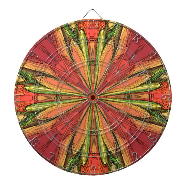 Colored Rays Dartboard With Darts (Front)