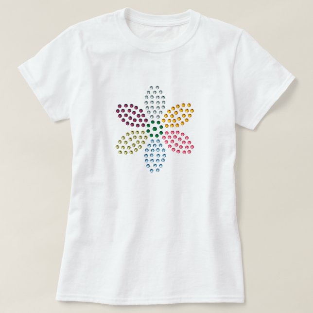 Colored Rhinestone Flower Tee Shirt (Design Front)