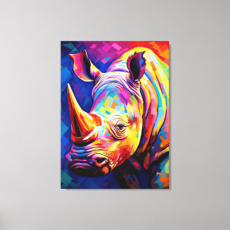 Colored rhino on a multicolored  canvas print