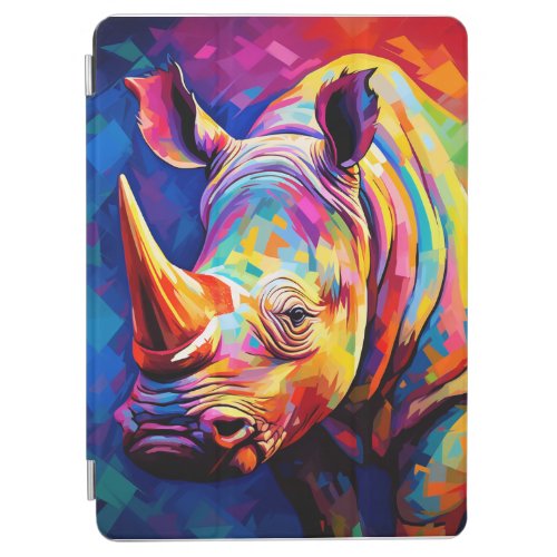 Colored rhino on a multicolored  iPad air cover