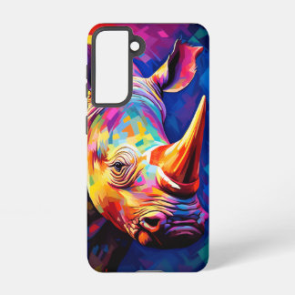 Colored rhino on a multicolored  samsung galaxy s21 case