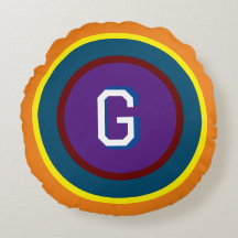 Colored Rings with Monogram Round Pillow