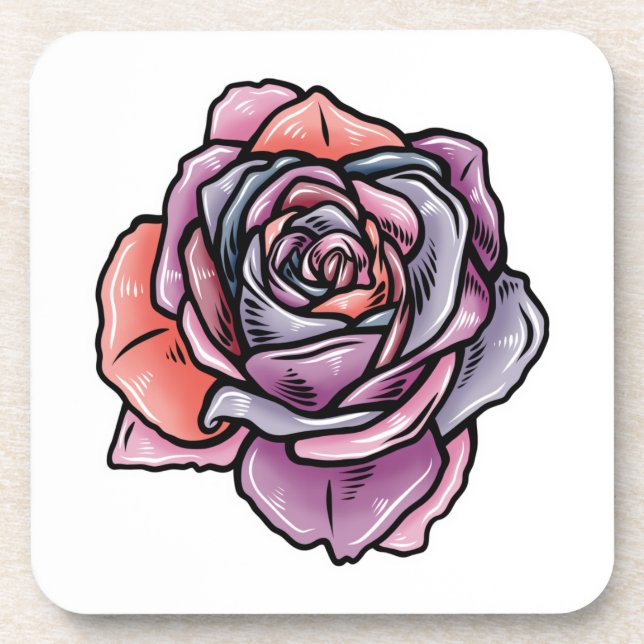 Colored Rose Flower Beverage Coaster (Front)
