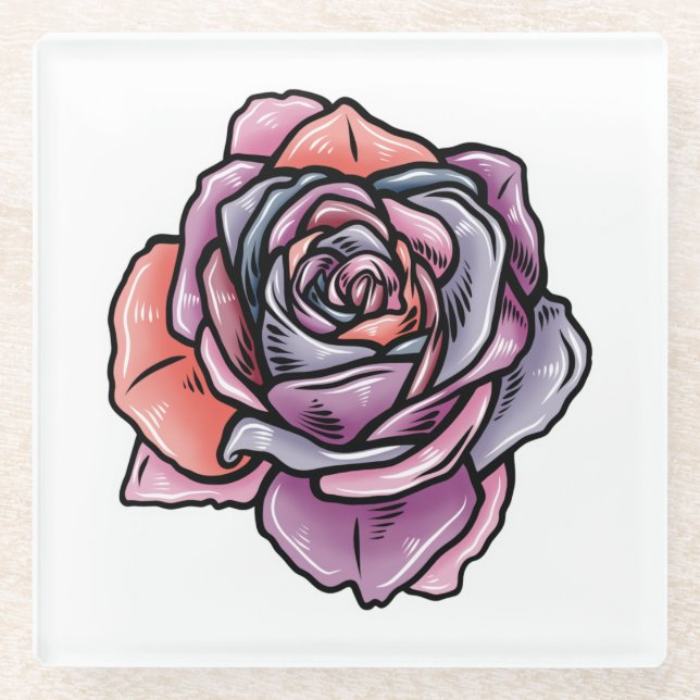 Colored Rose Flower Glass Coaster (Front)