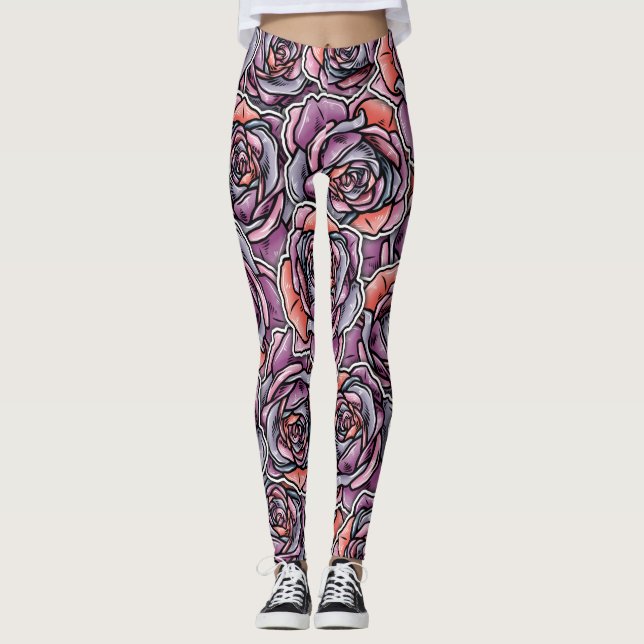Colored Rose Flower Leggings (Front)