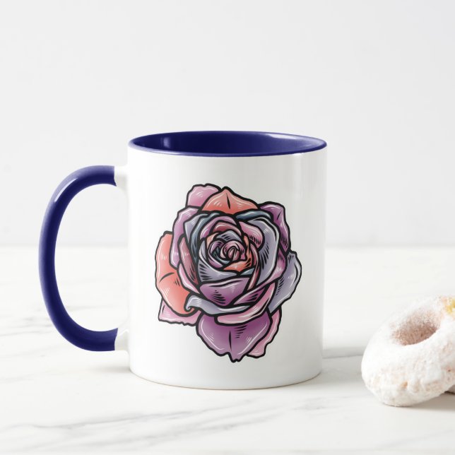 Colored Rose Flower Mug (With Donut)