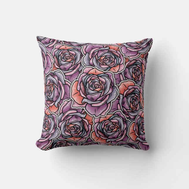 Colored Rose Flower Throw Pillow (Front)