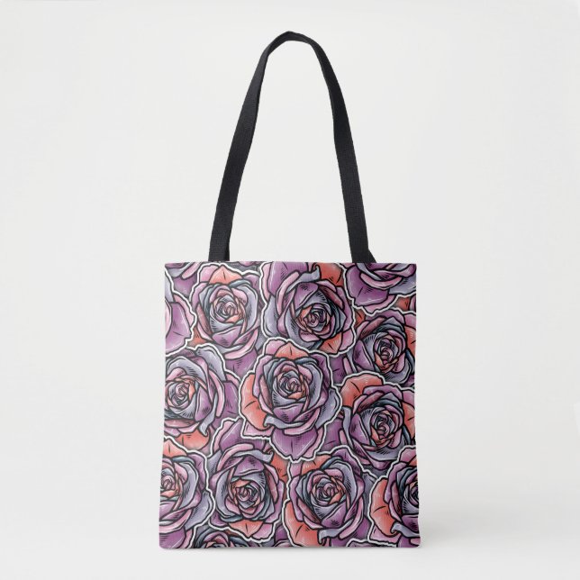 Colored Rose Flower Tote Bag (Front)