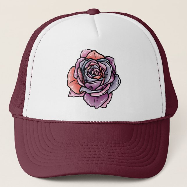 Colored Rose Flower Trucker Hat (Front)