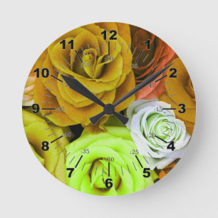 Colored Roses Round Clock