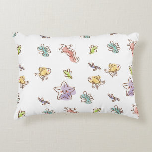 Colored sealife pattern with seastars and fishes v accent pillow