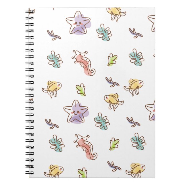 Colored sealife pattern with seastars and fishes v notebook (Front)