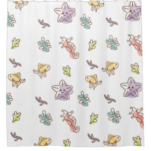 Colored sealife pattern with seastars and fishes v shower curtain
