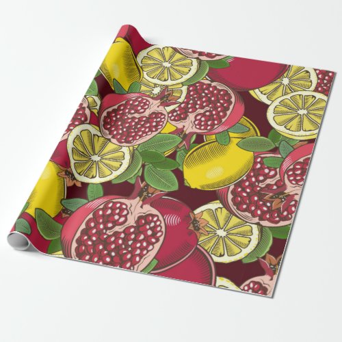 Colored seamless pattern with pomegranates and lem wrapping paper