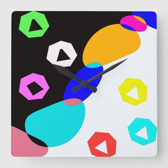 Colored shapes square wall clock (Front)