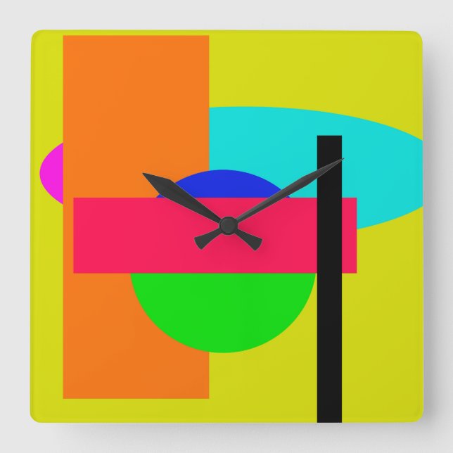 Colored shapes square wall clock (Front)