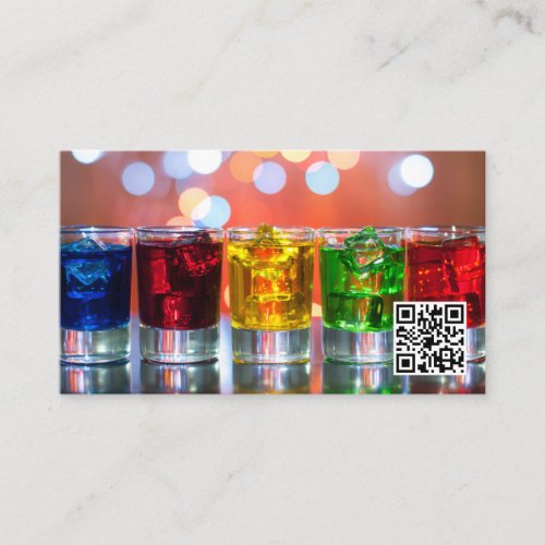 Colored Shot Glass Drinks  QR Barcode Business Card