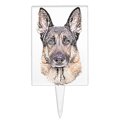 Colored Sketch Portrait of a German Shepherd Dog Cake Topper