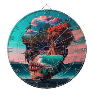 Colored skull head dart board