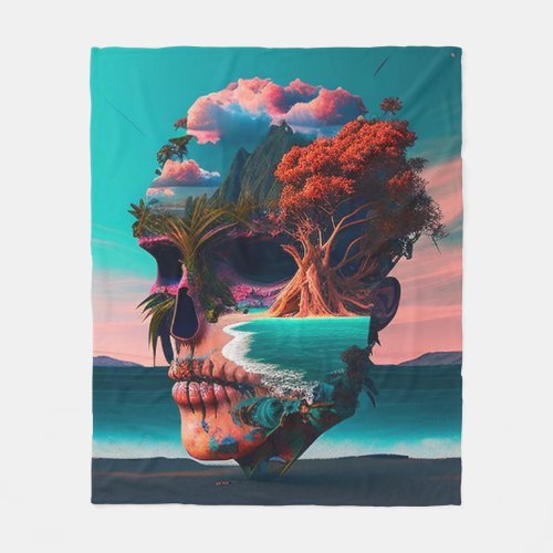 Colored skull head fleece blanket