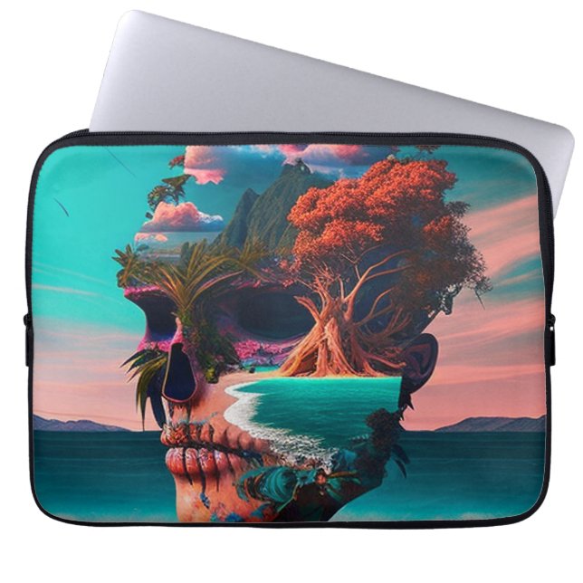 Colored skull head laptop sleeve (Front)