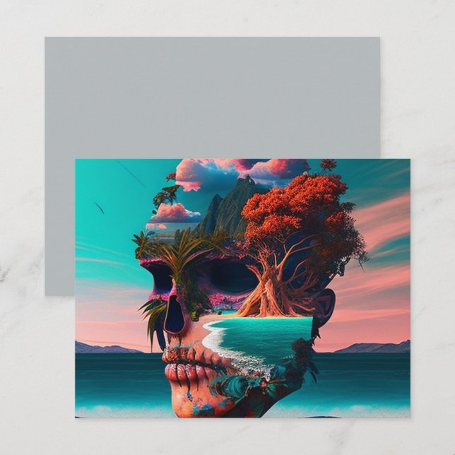 Colored Skull Head Note Card (Front/Back)