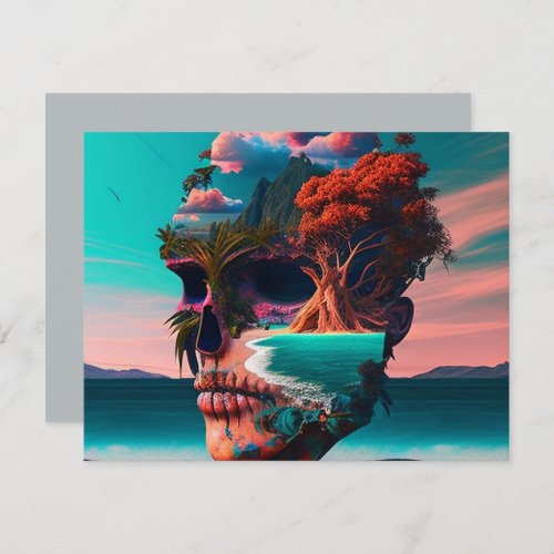 Colored skull head note card