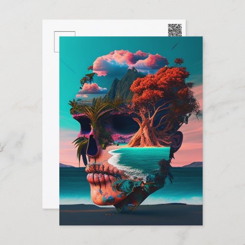 Colored skull head postcard