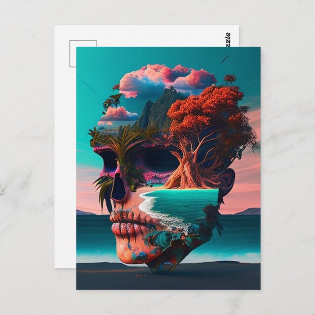 Colored skull head postcard (Front/Back)