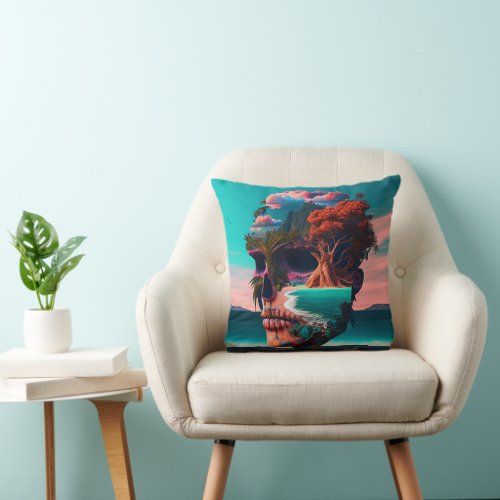Colored skull head throw pillow