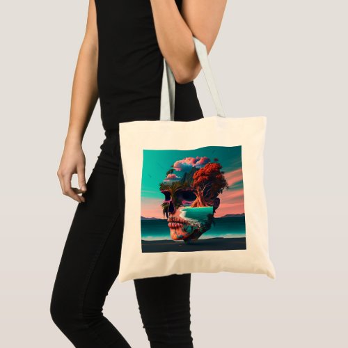 Colored skull head tote bag