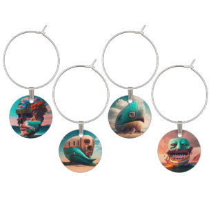 Colored skull head wine charm