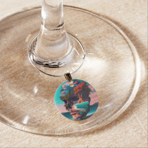 Colored skull head wine charm