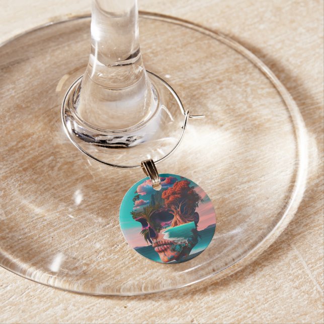 Colored skull head wine charm (In Situ)